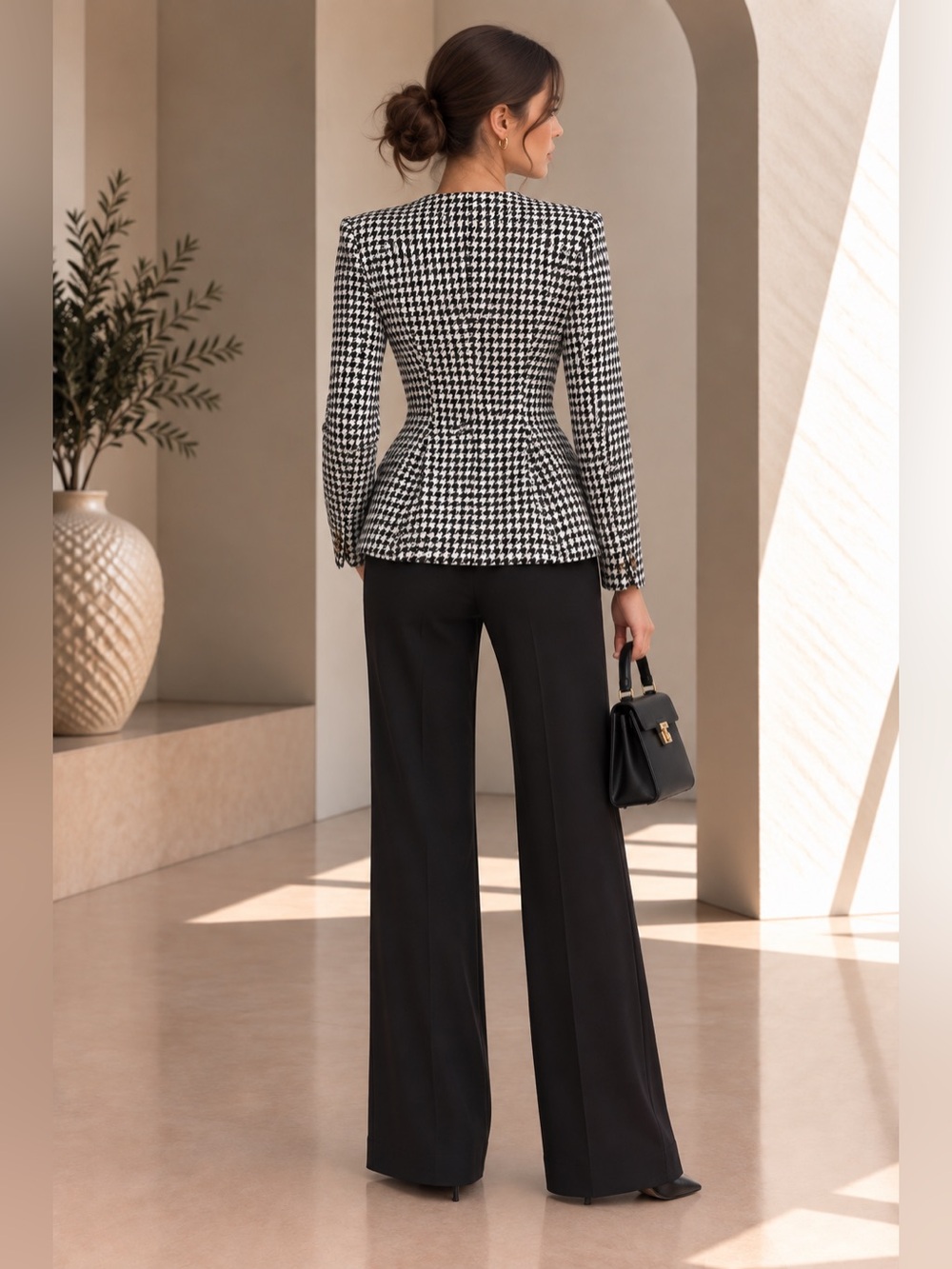 Commense Black White Metal Button Houndstooth Blazer S - Picture 2 of 9